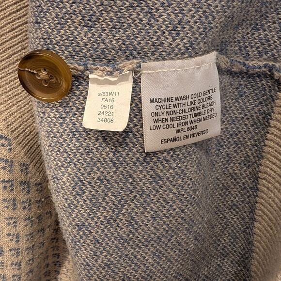 Tasso Elba Sweater Mens Large Beige Blue Cardigan Knit Preppy Grandpa - Size XL - Picture 7 of 7
